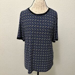 Anne Klein Navy and White Patterned Women's Top